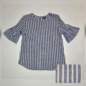 IZOD Women’s LINEN BLEND Long Sleeve Buttoned Shirt Blouse Top Size M Striped